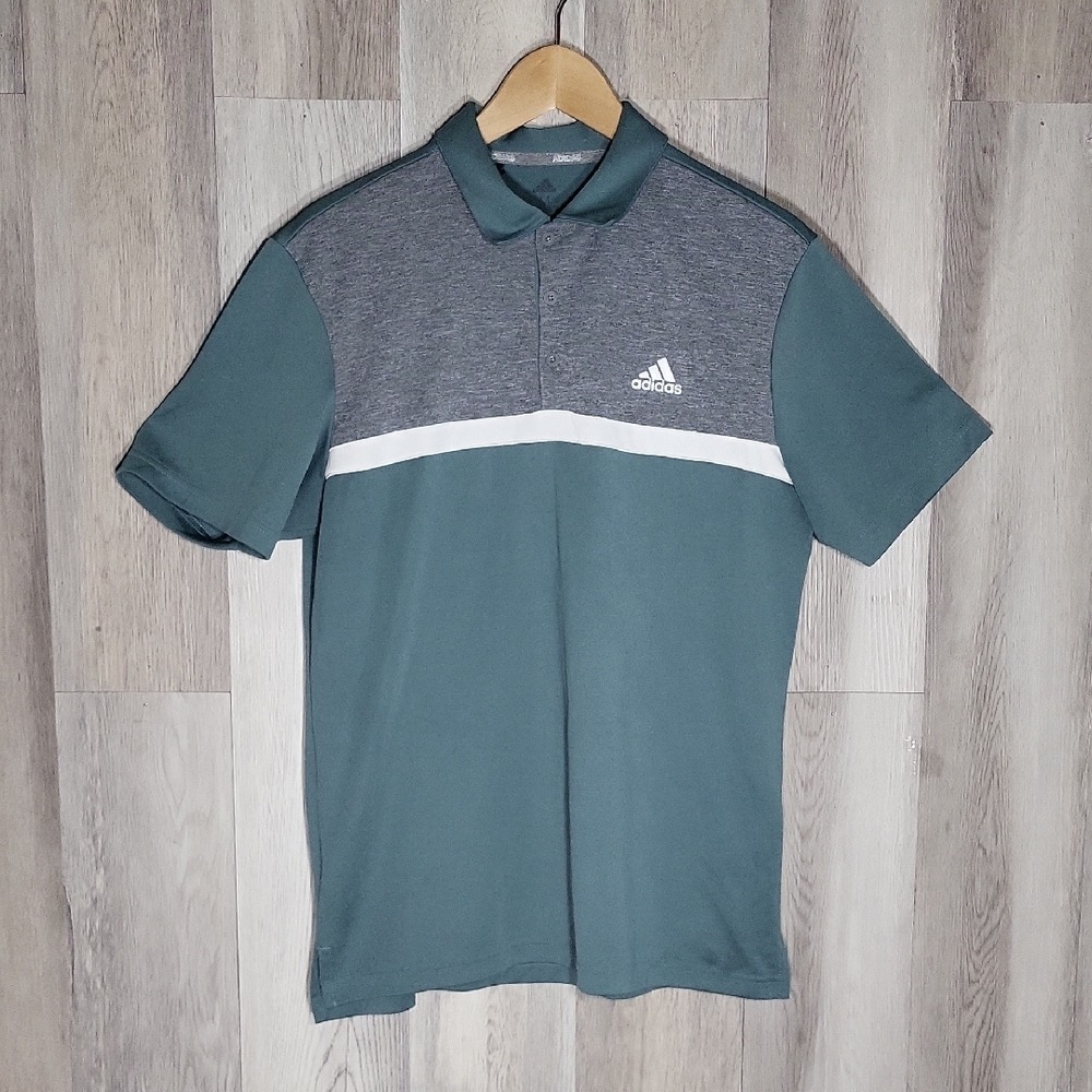 Adidas Mens Medium Novelty Colorblock Jersey Golf Polo Shirt‎ Preppy Sports